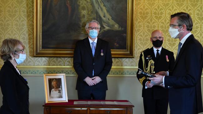 NSW Premier Dominic Perrottet is sworn in by Governor Margaret Beazley on Tuesday. Picture: Getty Images