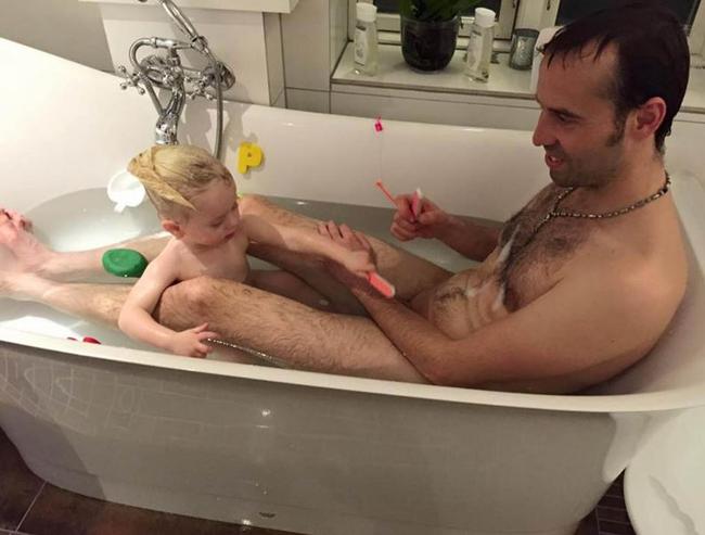 Torben Chris shared the image of him bathing with his two-year-old daughter last year. Picture: Contributed