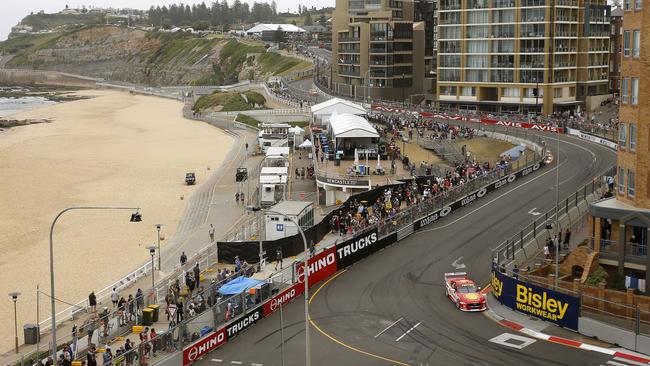 Crowds line the streets of Newcastle to watch the Supercar action on Saturday. Picture: Darren Pateman