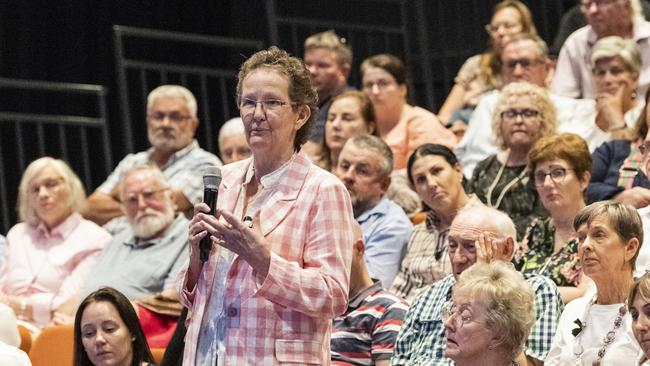 Clifford Gardens shop owner Sandra Flack details her experience with crime at the Toowoomba Community Safety Forum at Empire Theatres, Wednesday, February 15, 2023. Picture: Kevin Farmer