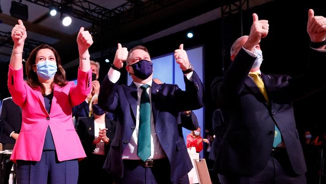 Premier Annastacia Palaszczuk and Lord Mayor Adrian Schrinner when Brisbane was announced as the 2032 host city for the Olympic and Paralympic Games. Picture: Toru Hanai