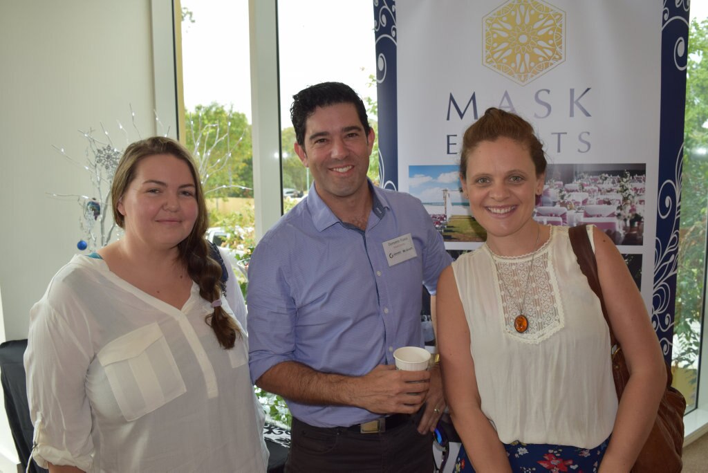 Amanda McGrath, Domenic Fusca and Fiona Howett, of Mask Events at the Caloundra Chamber of Commerce Better Business Breakfast, October 20, 2016. Picture: Nicky Moffat