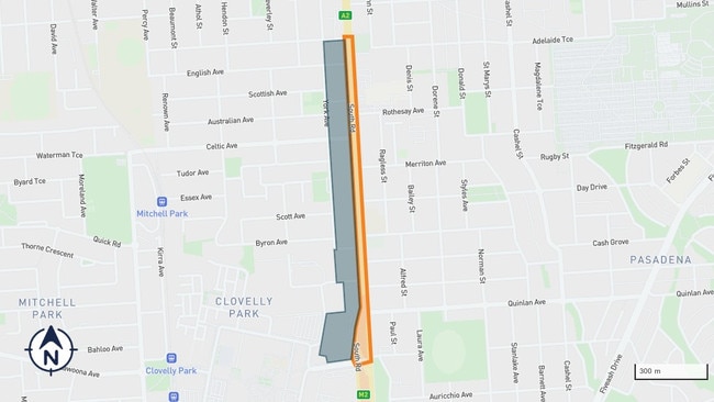 A map showing where nightworks will be undertaken along South Rd for the Southern Precinct of the River Torrens to Darlington project. Picture: Supplied