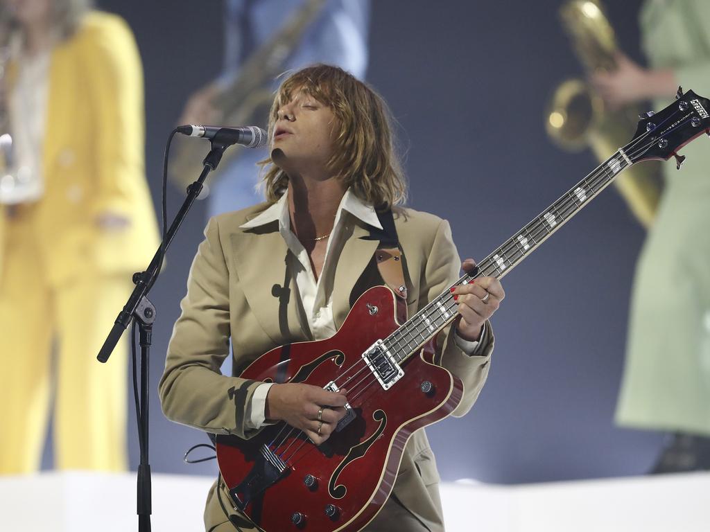 Louis Leimbach of Lime Cordiale performs at the 2020 ARIA Awards at The Star. Picture: Getty