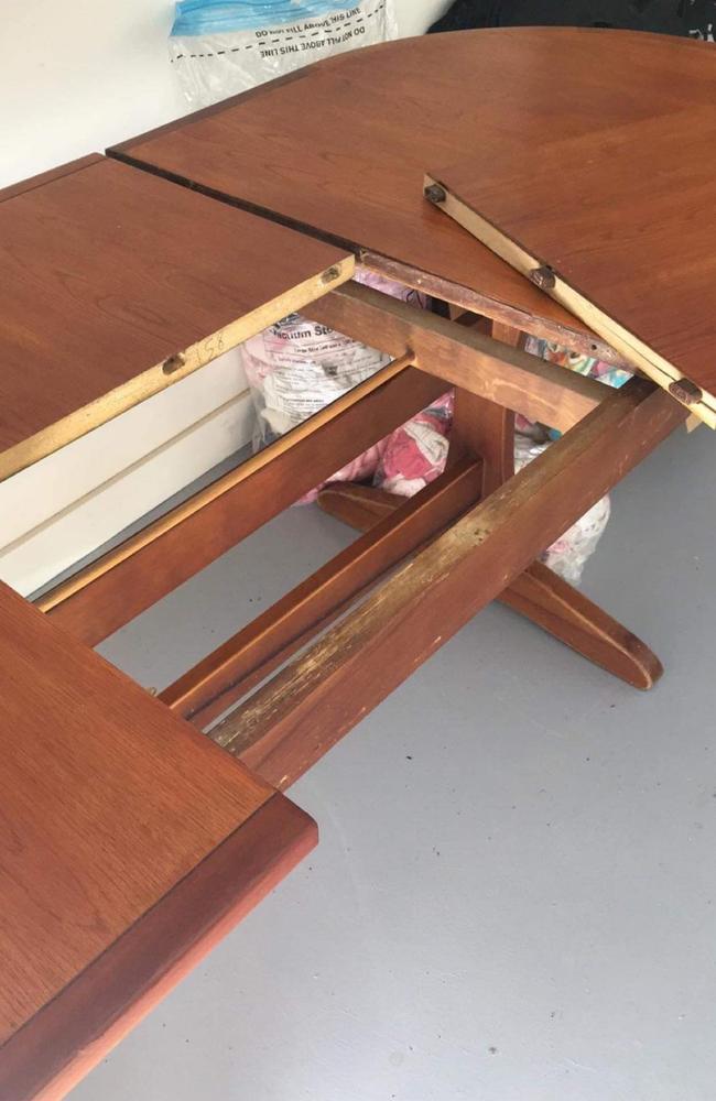 A savvy mum has managed to fully transform this second hand table she bought off Facebook Marketplace for $40. Picture: Facebook