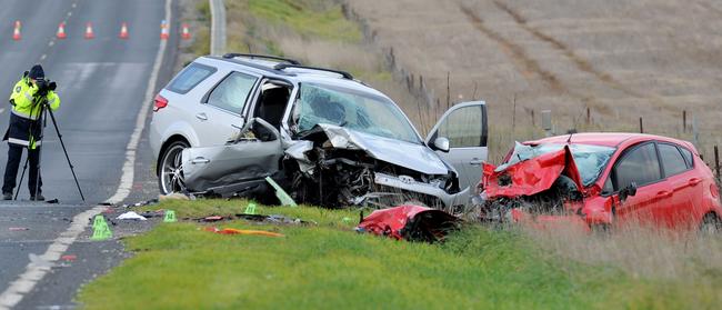 The scene of a the crash in Truganina. Picture: Andrew Henshaw