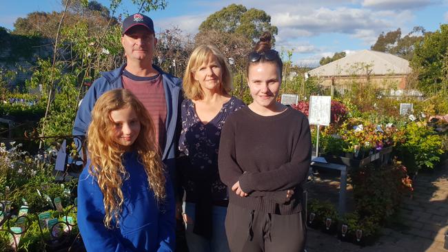 Karkoo Nursery owners Peter and Jane Rowat with daughters Imogen and Isla. Picture: Colin James