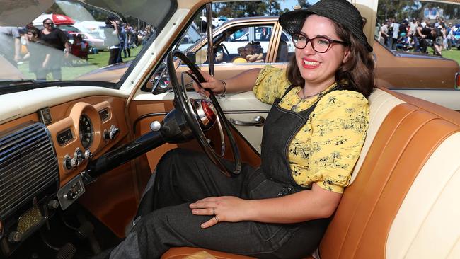 Holden Dream Cruise. Pictured are Cara Pearson with her  1957 FE Holden Special that has been in the family since new and she inherited and restored when she was 15yrs. The car was built in Adelaide and the longest trip it has ever been on was to Tanunda for the GM days.  . Picture: Dylan Coker