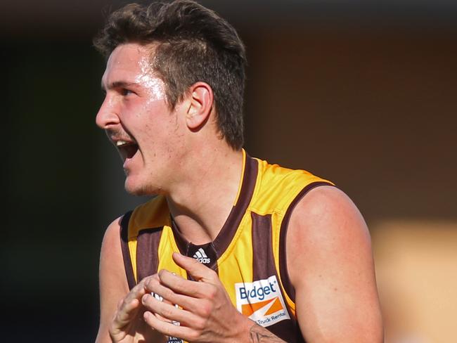 Anthony Brolic celebrates a goal during his time at Box Hill Hawks. Picture: Brendan Francis