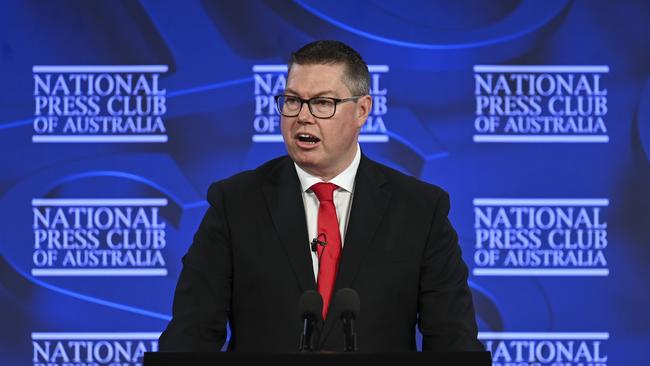 CANBERRA, AUSTRALIA, NewsWire Photos. NOVEMBER 28, 2023: Defence Industry and International Development and the Pacific Minster Pat Conroy addresses the National Press Club of Australia in Canberra. Picture: NCA NewsWire / Martin Ollman