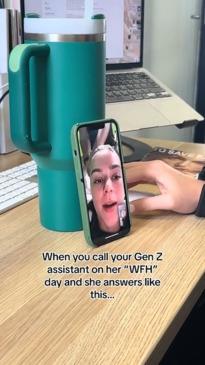 Gen Z worker goes to the salon while "working from home"