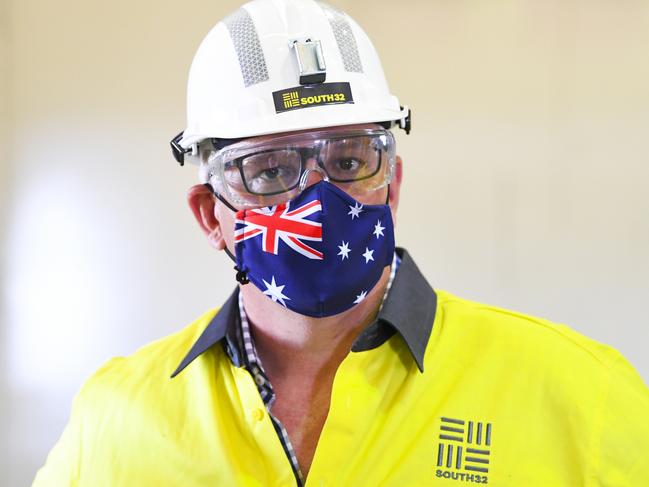 Australian Prime Minister Scott Morrison visits the South32 Cannington Mine in McKinlay, Queensland yesterday. Picture: AAP