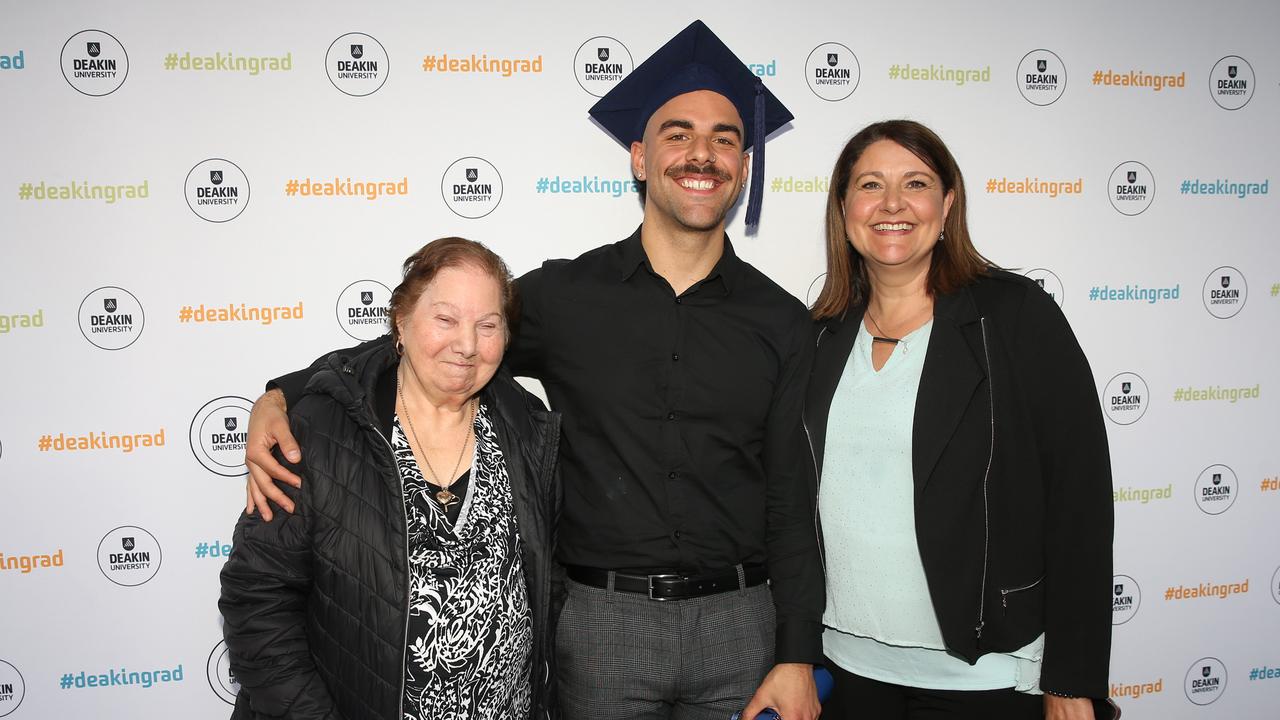 Raffeaela, Daniel and Carmel Schirripa at Deakin University post-graduation celebrations on Friday afternoon. Picture: Alan Barber