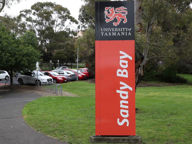 UTAS Sandy Bay campus signage.  Members of Save UTAS campus supporters group in relation to the Hobart City Council elector poll gauging public support of the campus move from Sandy Bay to the city.  Picture: Nikki Davis-Jones