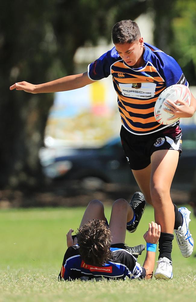 SURFERS PARADISE RUGBY, GOLD COAST , AUSTRALIA - April 10, 2021: Far North Coast U13s v USQ Saints U13s - Day Two of King of the Country rugby tournament.Played at Surfers Paradise Eagles Rugby Ground at Southport. Picture: Scott Powick Newscorp