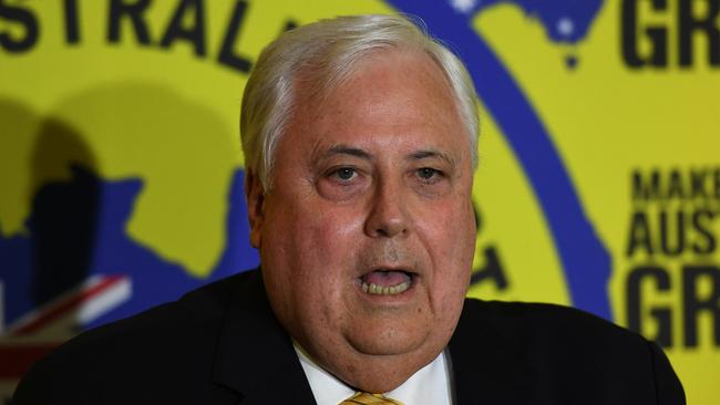 United Australia Party leader Clive Palmer in Brisbane yesterday. Picture: AAP