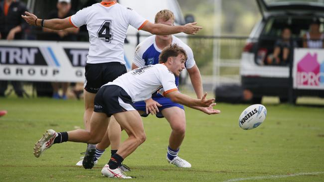 Dyla Smith in action for the Macarthur Wests Tigers against the North Coast Bulldogs during round two of the Laurie Daley Cup at Kirkham Oval, Camden, 10 February 2024. Picture: Warren Gannon Photography