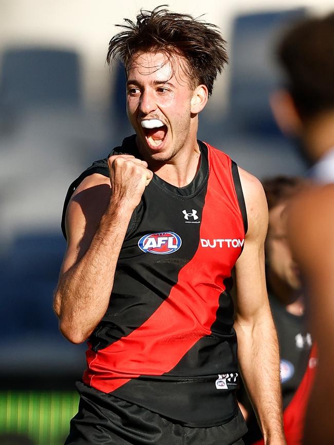 Essendon’s Nic Martin was in everything on Friday, with the Dons trying to get the ball into his hands. Picture: Michael Willson/AFL Photos via Getty Images.