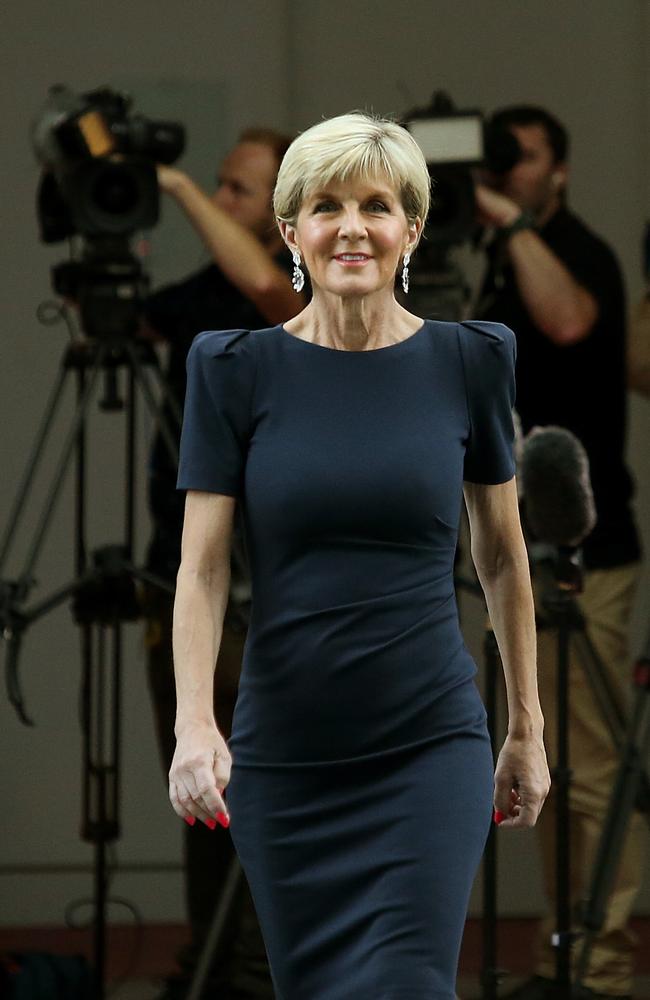 Foreign Affairs Minister Julie Bishop speaking at a doorstop at Parliament House in Canberra. Picture Kym Smith