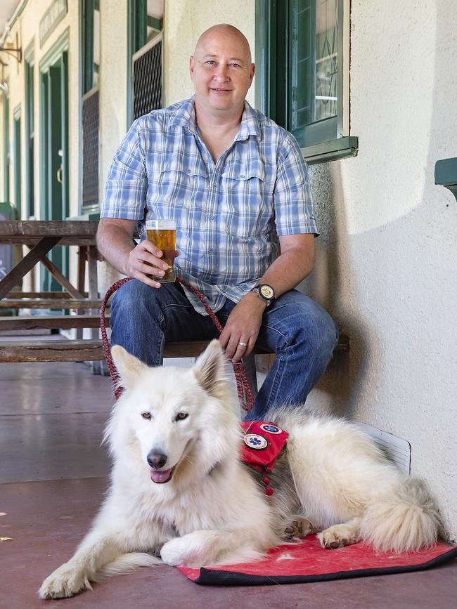 Matt Good and his service dog, Ulrich, enjoying each others company, even when they are both off duty. Picture: Sarah Matray