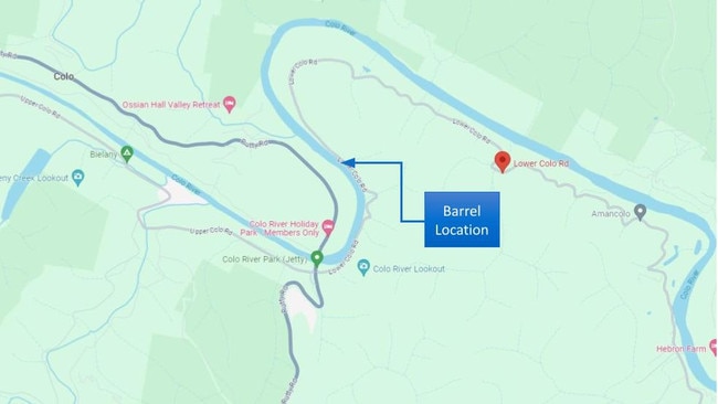 A map showing the location of the barrel that contained Charlise’s body. Picture: Supplied