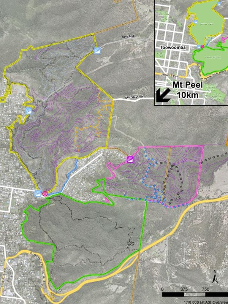 Concept art for the Toowoomba Regional Council's revamped Escarpment Mountain Bike Trails master plan, which will now include Prince Henry Drive Park and Jubilee Park instead of Redwood.