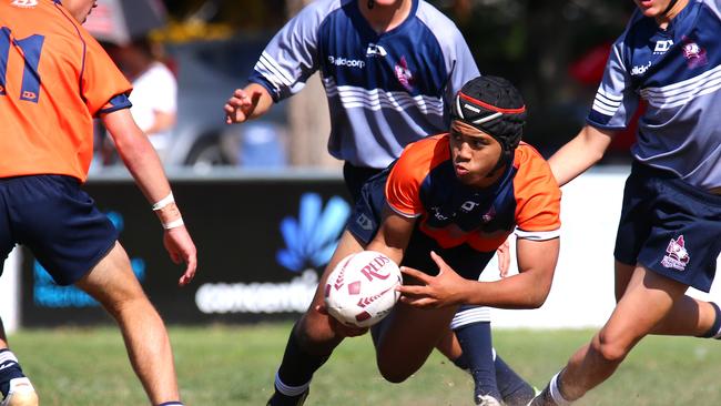 Emerging Reds under 15 and 16 carnival - U/15 Brisbane Grey Vs South East Queensland (orange jumper) - SEQ No 12 Aropeta Tuuina. Bulimba Monday 19th September 2022 Picture David Clark