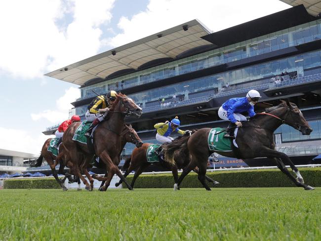 SYDNEY, AUSTRALIA - JANUARY 22: Tim Clark (R) on Plymstock wins race 2 the Heineken 3 Handicap during Sydney Racing at Royal Randwick Racecourse on January 22, 2022 in Sydney, Australia. (Photo by Jenny Evans/Getty Images)