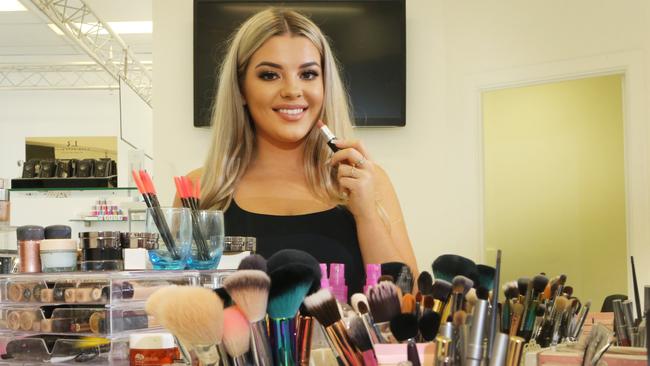 Makeup by Jaz is one of the Coast's biggest YouTubers and Instagram stars. Jasmine Hand 23 putting on makeup at work at Bulletproof Makeup Studio at Varsity Lakes. Picture: Glenn Hampson