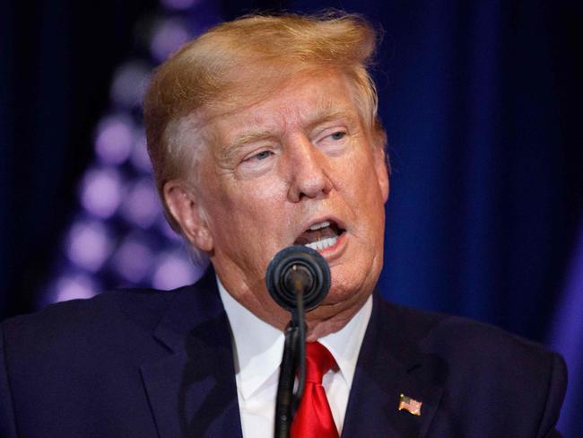 Former US President Donald Trump addresses the crowd during a 2024 election campaign event in Columbia, South Carolina, on January 28, 2023. - Trump hits the campaign trail Saturday for the first time in a third bid for the US presidency overshadowed by intensifying criminal investigations and a firestorm of political controversy. The twice-impeached Republican, whose party lost the White House and both chambers of Congress during his term, makes his case for another four years with appearances in New Hampshire and South Carolina. (Photo by Logan Cyrus / AFP)