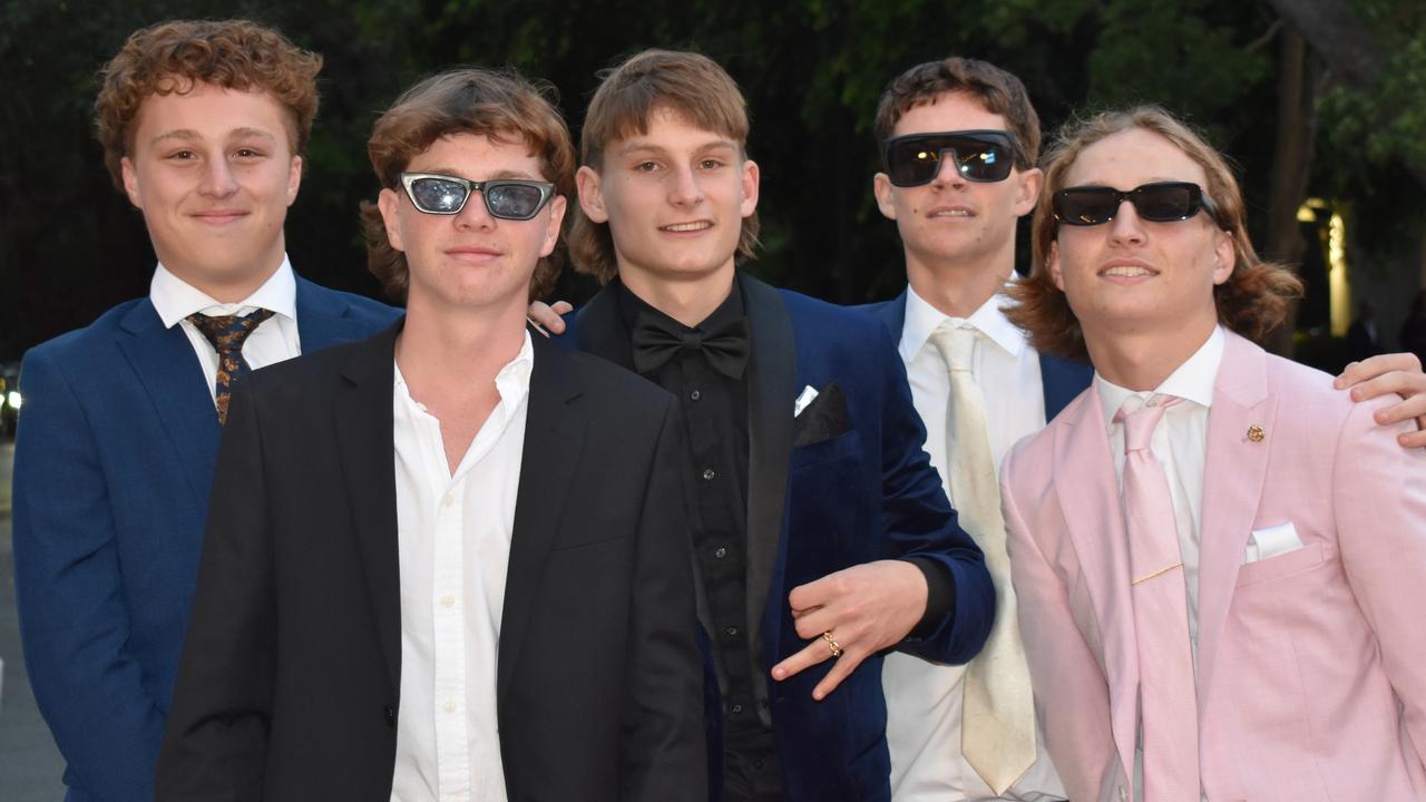 Jack Paenga, Sam Cassidy, Dane Moulder, Rylan Murray and Jack Leary at the Year 11 Good Shepherd formal, 2022.