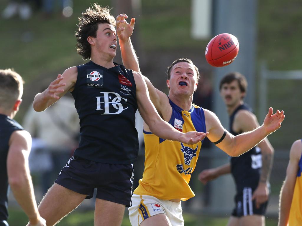 Eastern: Lachlan Vaughan keeps his eye on the ball for Berwick against Noble Park. Picture : Stuart Milligan