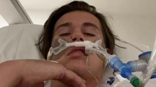 Pakenham stabbing victim Ethan Tirant in hospital. Picture: Supplied