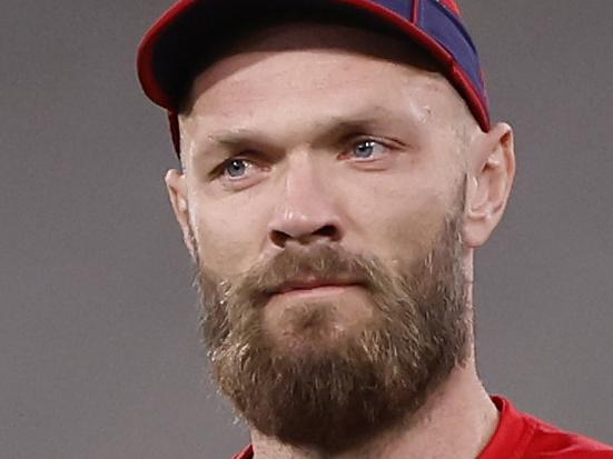 MELBOURNE, AUSTRALIA - AUGUST 10:  Max Gawn of the Demons warms up before the round 22 AFL match between Melbourne Demons and Port Adelaide Power at Melbourne Cricket Ground, on August 10, 2024, in Melbourne, Australia. (Photo by Darrian Traynor/AFL Photos/via Getty Images)