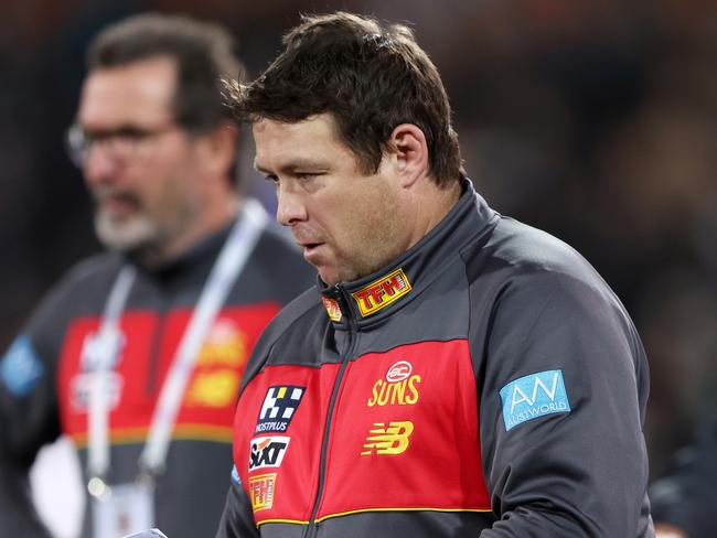 ADELAIDE, AUSTRALIA – JULY 08: Stuart Dew, Senior Coach of the Suns during the 2023 AFL Round 17 match between the Port Adelaide Power and the Gold Coast Suns at Adelaide Oval on July 8, 2023 in Adelaide, Australia. (Photo by Sarah Reed/AFL Photos via Getty Images)