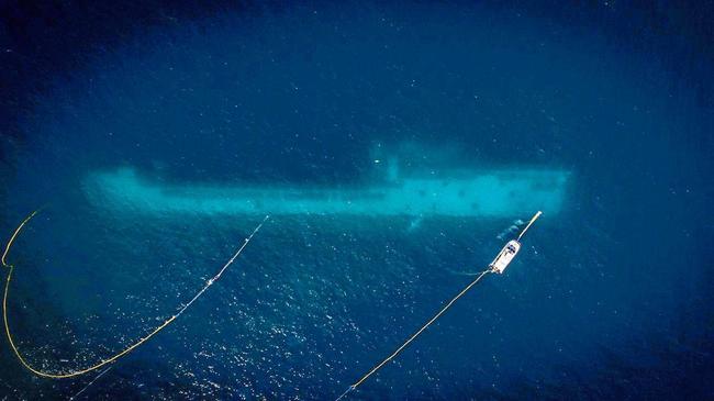 An aerial shot of the ex-HMAS Tobruk after it was scuttled. Picture: Contributed