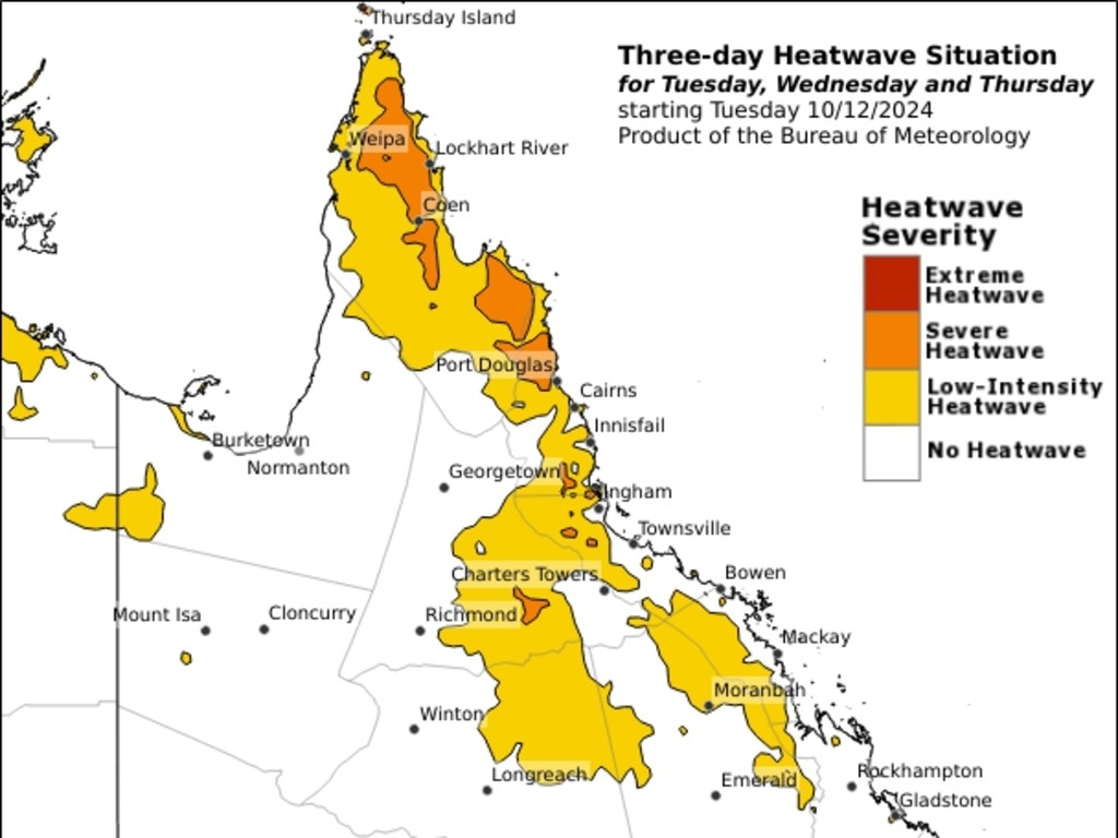 Heatwave Situation for 3 days starting Tuesday, December 10. Picture: BOM