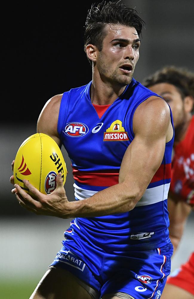 Western Bulldogs captain Easton Wood says he would take a pay cut in a bid to reduce the saturation of gambling companies in the game. Picture: Getty Images