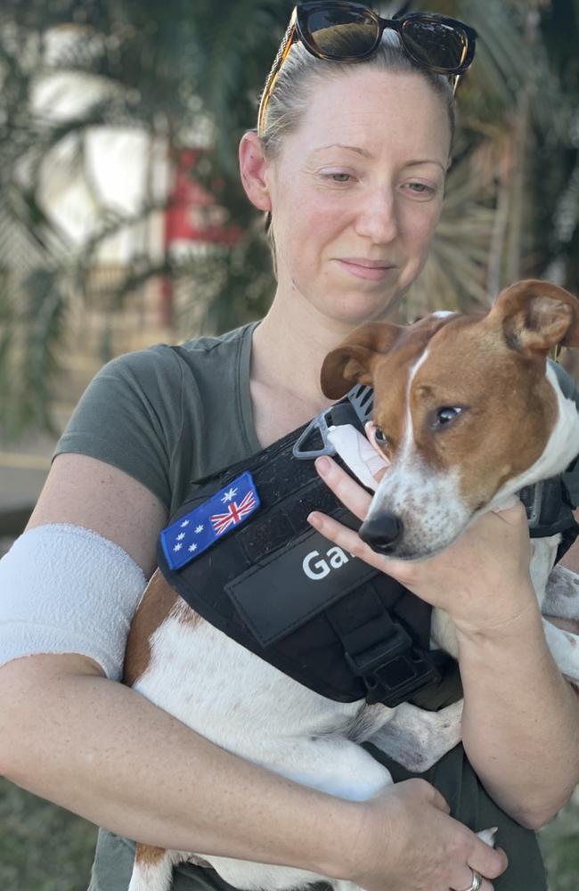 Ebony Snooks and her 2.5-year-old Jack Russell terrier Gary were injured when another dog attacked them during a walk at Blacks Beach on June 16, 2022. Picture: Janessa Ekert