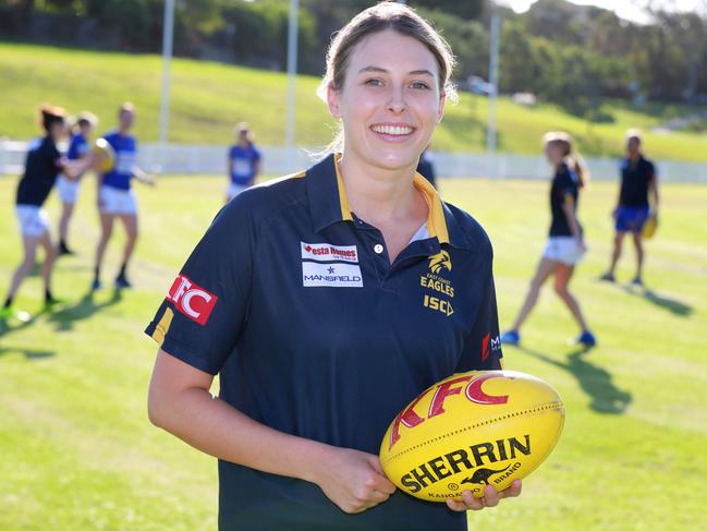 East Coast Eagles player Jordan Roughan is part of the growing number of women playing AFL. Picture: AAP