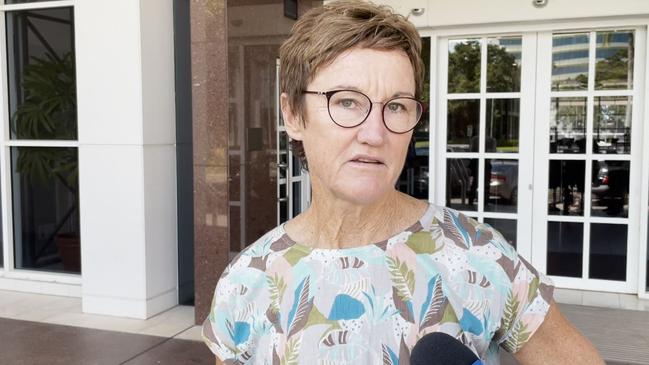 The Territory’s Children’s Commissioner Colleen Gwynne gives a statement outside the Supreme Court in Darwin after being found not guilty of one count of abuse of public office on Tuesday.