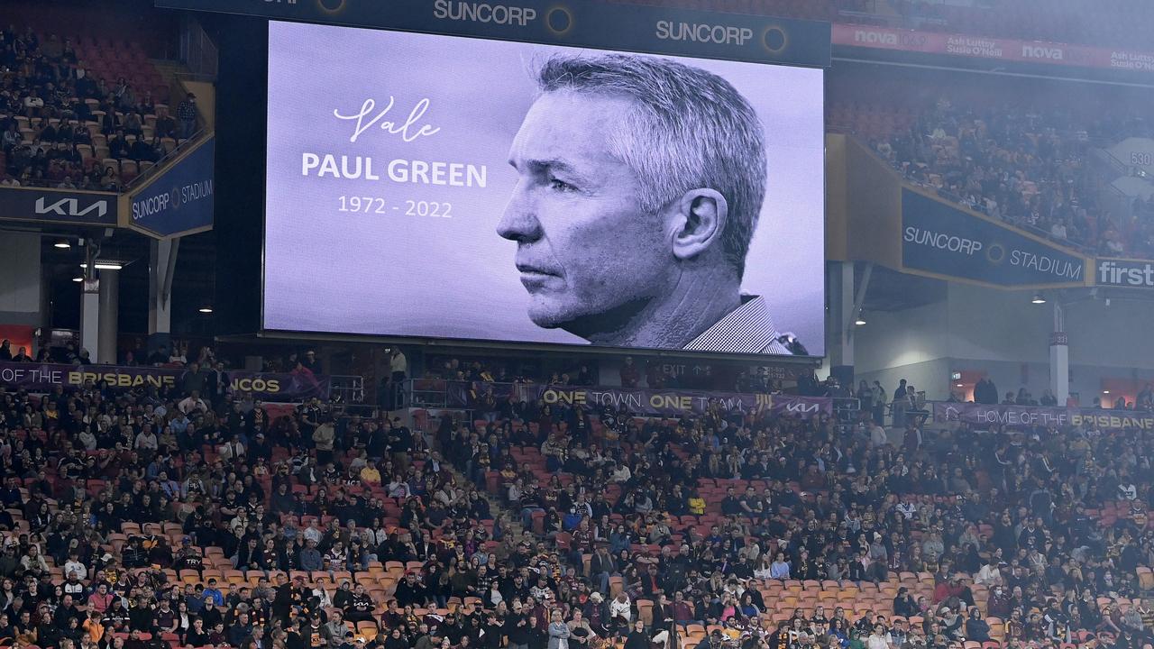 Paul Green was honoured during a minute’s silence before the Broncos-Knights match. Picture: Bradley Kanaris/Getty Images