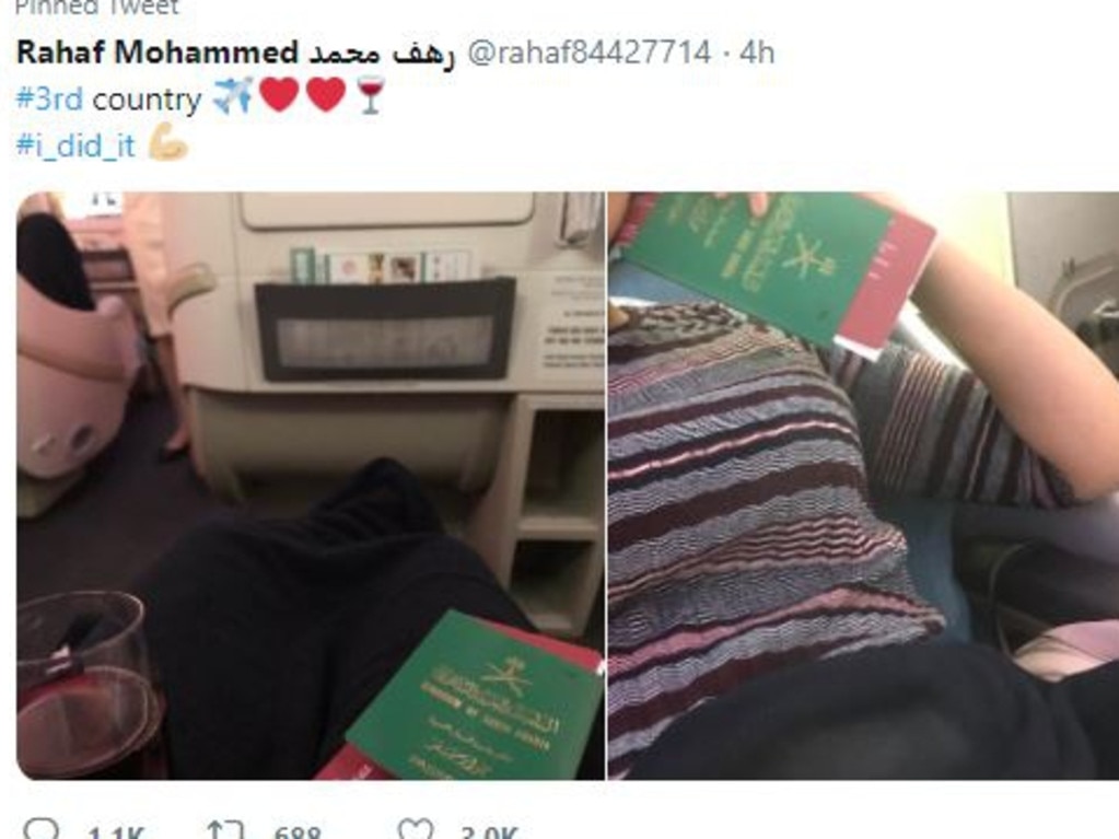 Rahaf Mohammed tweeted on her way to Canada. Picture: Twitter