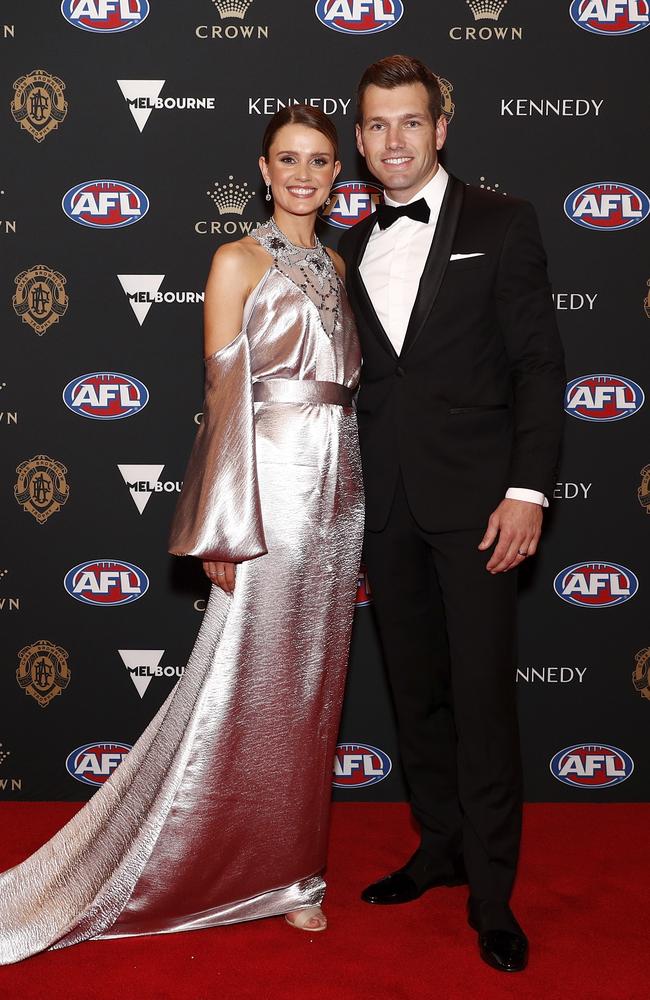 Shaun Higgins and wife Heidi. Picture: Daniel Pockett/AFL Photos