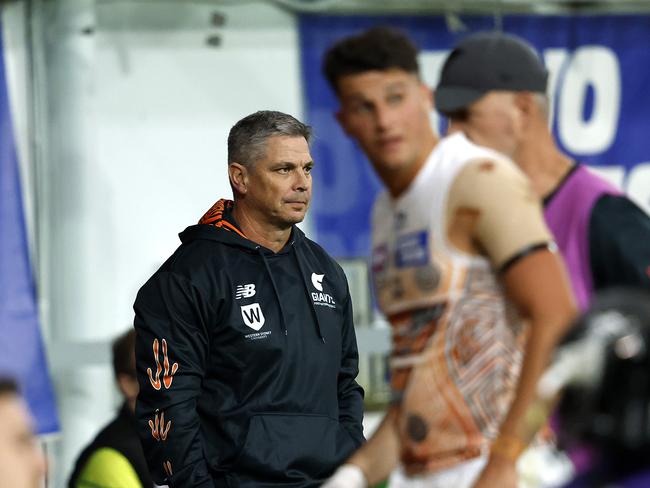 With Callaghan set to spend multiple weeks on the sidelines with a shoulder injury, the Giants’ midfield looks even more bare this weekend against Carlton. Picture: Phil Hillyard