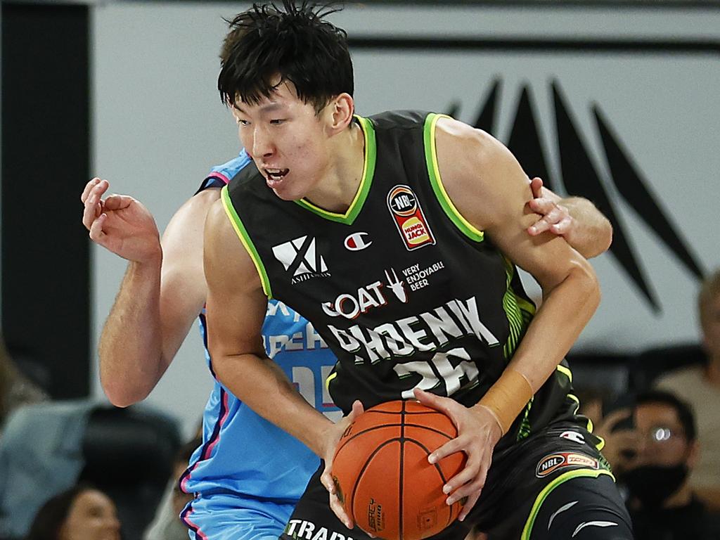 Zhou Qi made his NBL debut for the Phoenix on Saturday evening. Picture: Daniel Pockett / Getty Images
