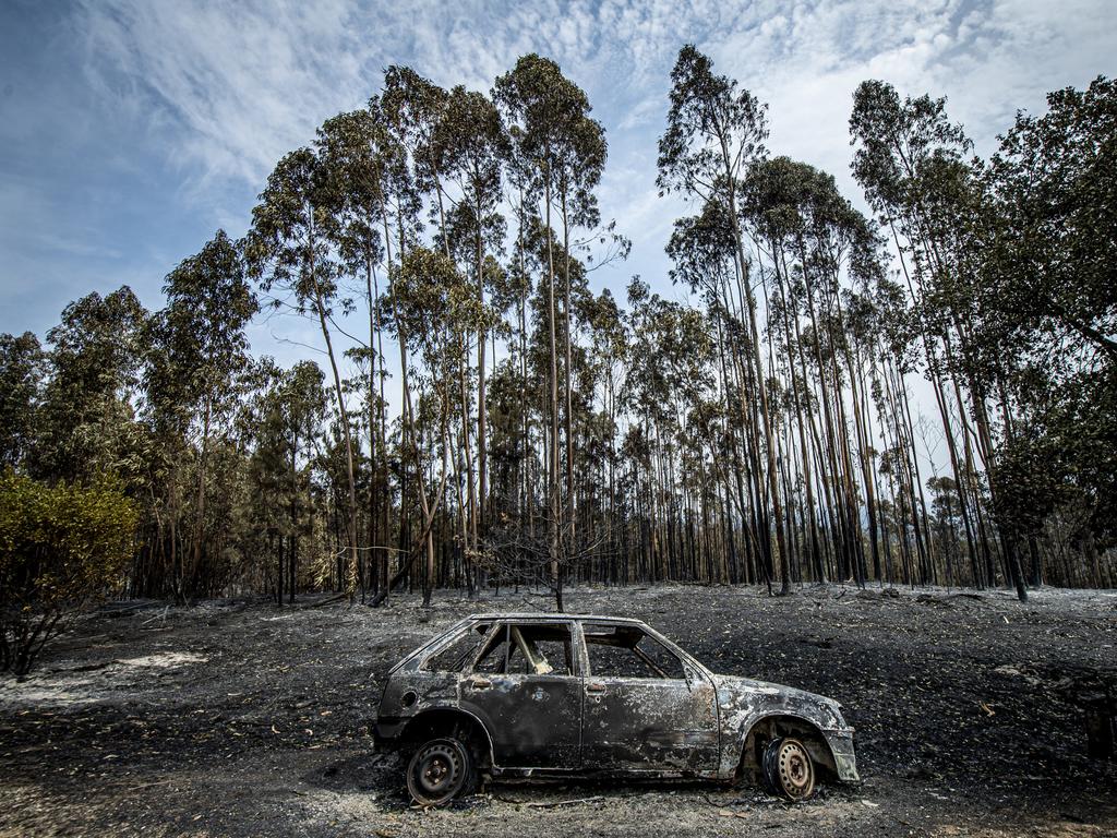 A burnt car at Colmeias in Leiria, Portugal. Wildfires have swept across the central part of the country amid temperatures exceeding 40 degrees Celsius. Picture: Octavio Passos/Getty Images