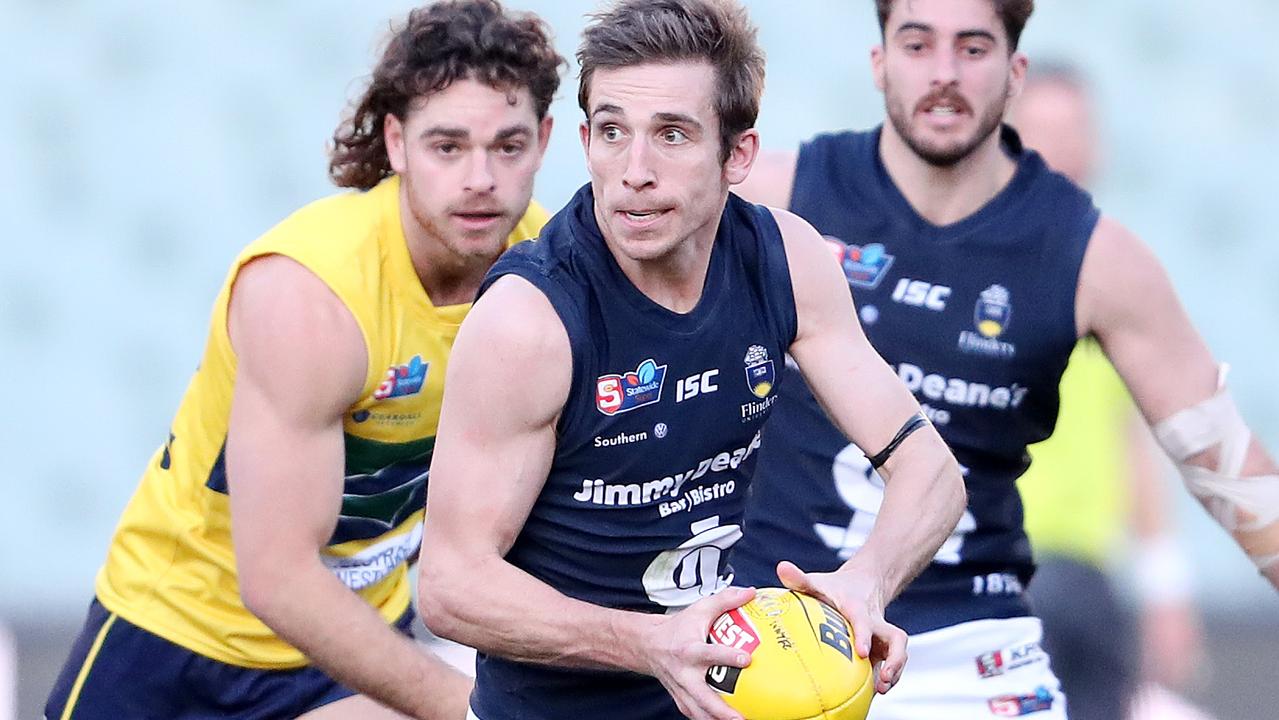 SANFL -  Woodville West-Torrens v South Adelaide in the second match of a double header at the Adelaide Oval. South Adelaide Joel Cross on the move forward Picture SARAH REED