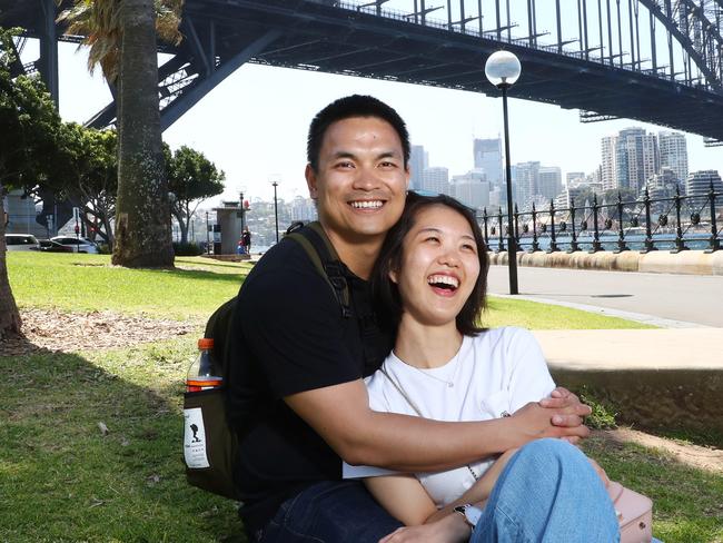 31/10/18: Chinese tourists Tom Lu and Lincy Cen at Dawes Pt in Sydney. John Feder/The Australian.