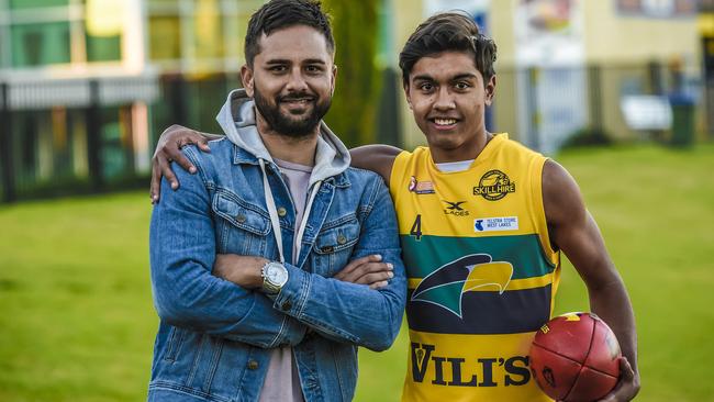 Port Adelaide recruit Trent Burgoyne (right) with his father and Power premiership player Peter.